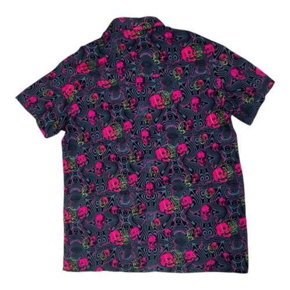 Vitriol Caedia Skull Lightning Pink Grey Women Shirt Size M Button-Up Punk Rock - Picture 12 of 14